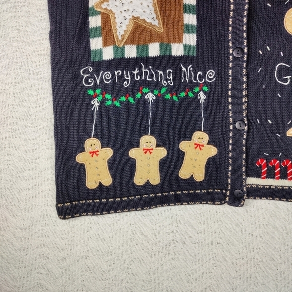 The Quacker Factory Ugly Christmas Sweater Cardigan sugar & Spice Gingerbread L - Picture 7 of 11